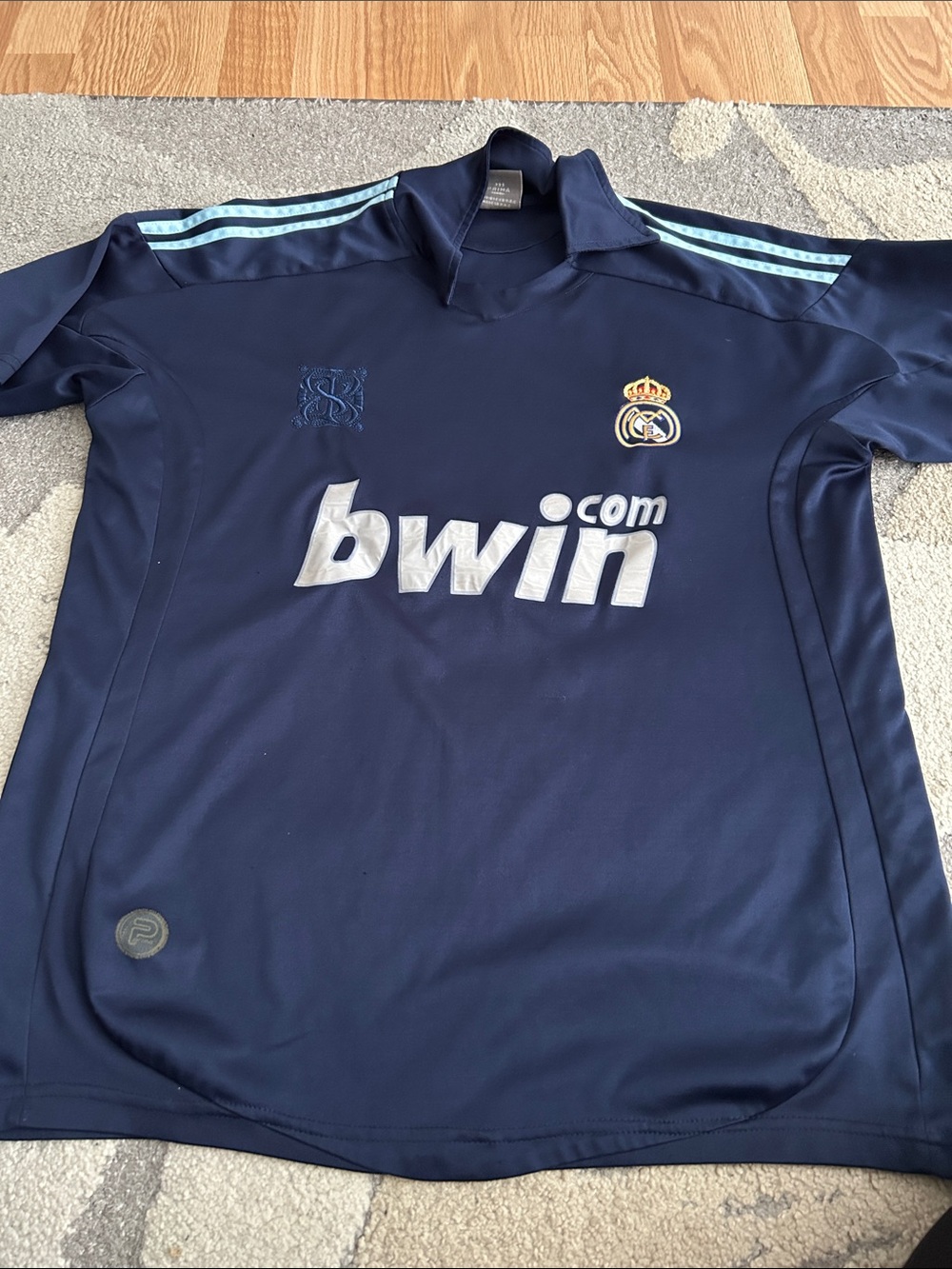 Real Madrid Navy Jersey with Light Blue Stripes